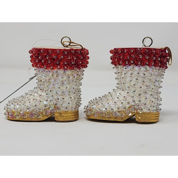 Vintage Walco‎ Santas Boots Beaded Sequined Christmas Ornaments - Picture 2 of 7